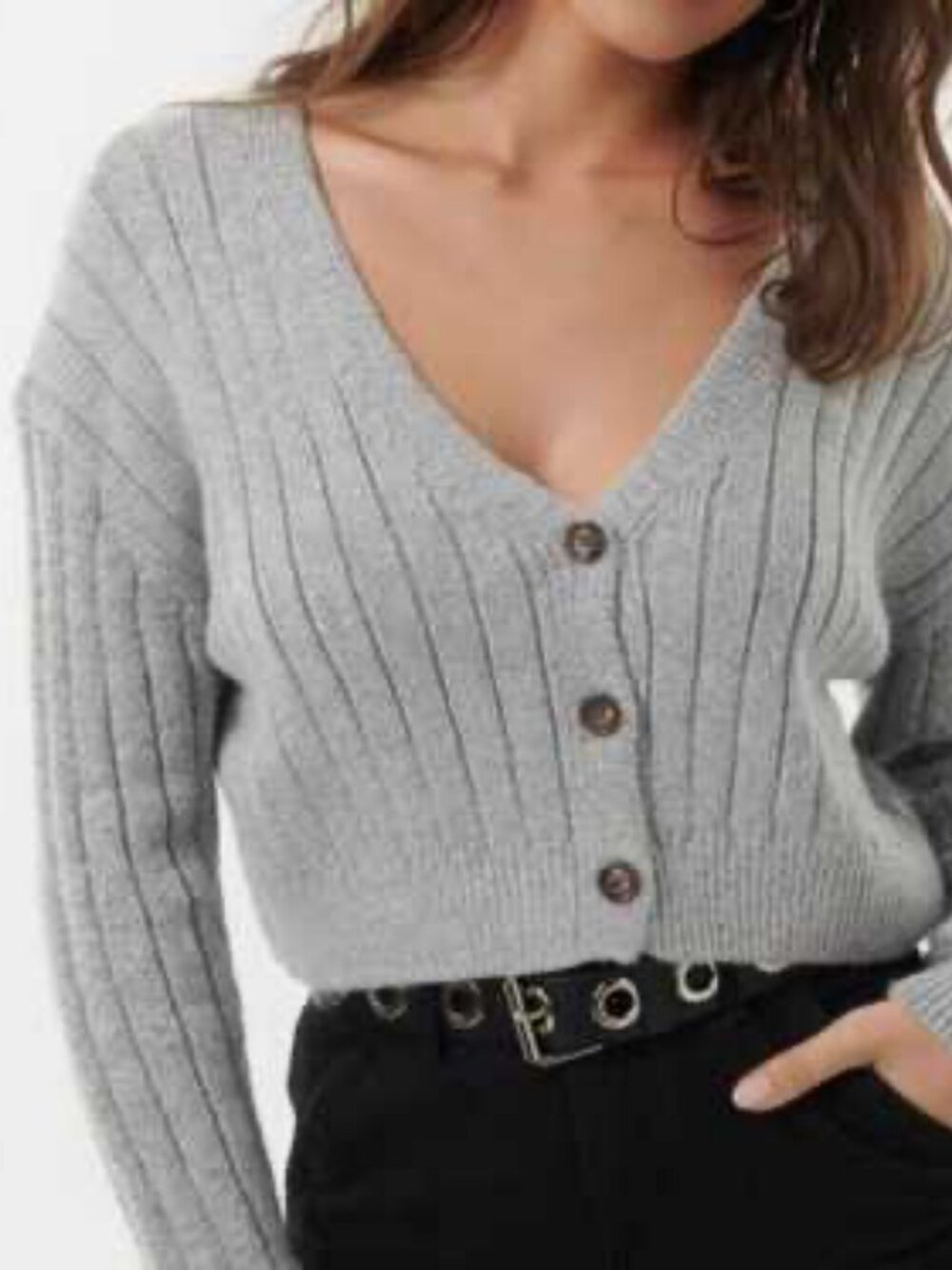 Garage Kaylee Style Gray Ribbed Knit Cropped Cardigan Size XS